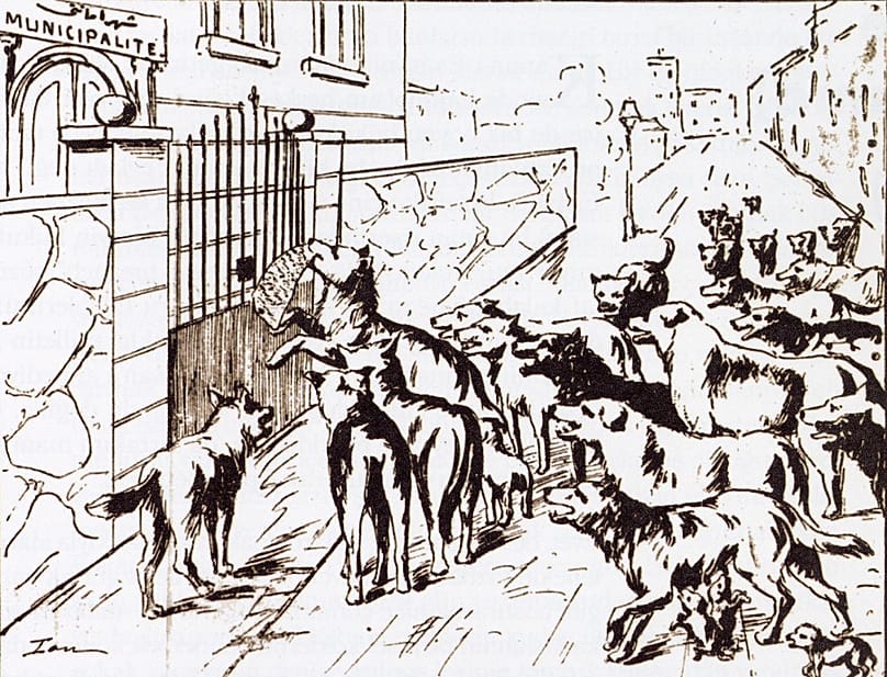  "Protest against the plan to sell the dogs", Kalem, 22 April 1909 Caricature