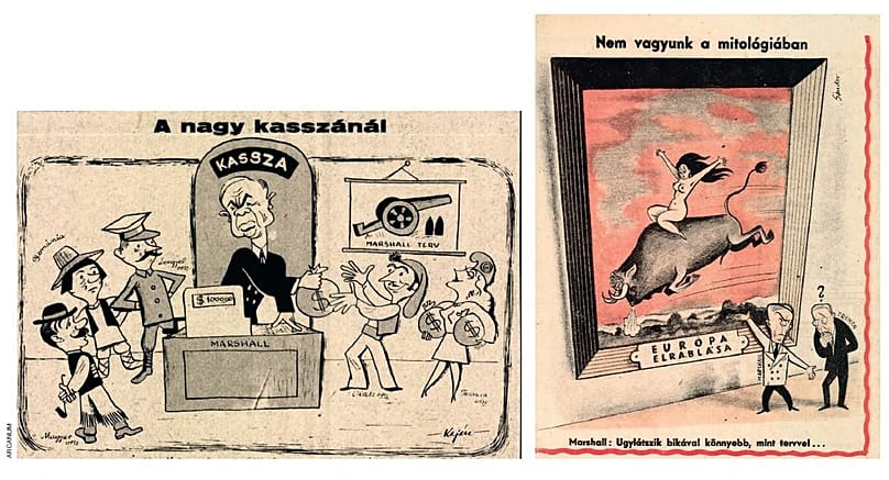 Korabeli karikatúrák a Marshall-tervről