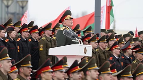 FILE: Belarusian President Aliaksandr Lukashenka attends ceremony of military personnel taking the oath of allegiance after his inauguration in Minsk, 25 March 2025