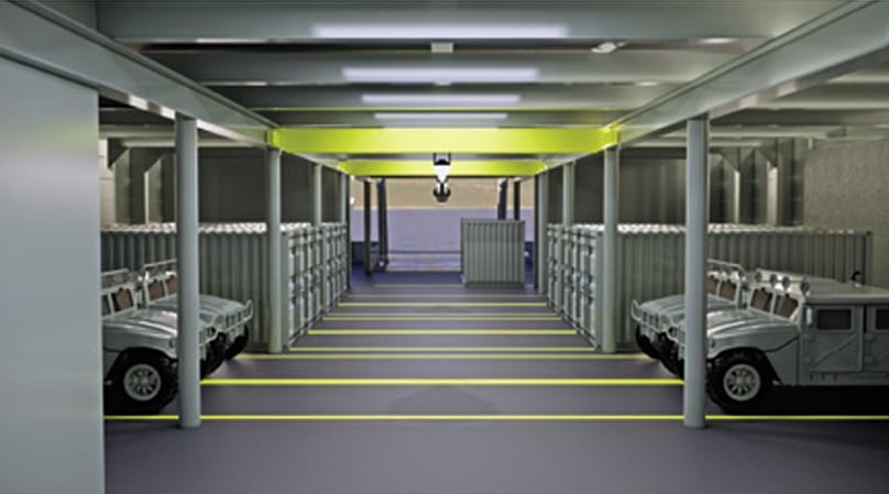 Simulação de viaturas no interior da Plataforma Naval Multifuncional da Marinha de Portugal