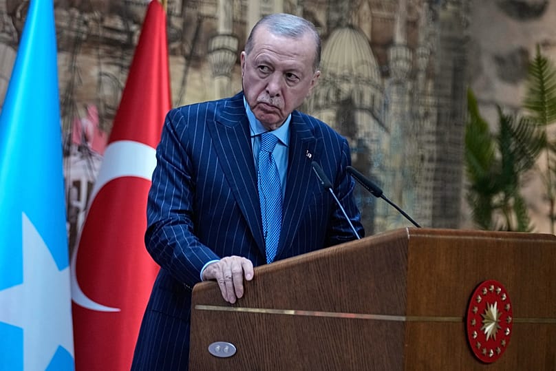 Il Presidente della Turchia Recep Tayyip Erdoğan durante una conferenza stampa a Istanbul, 30 dicembre 2025