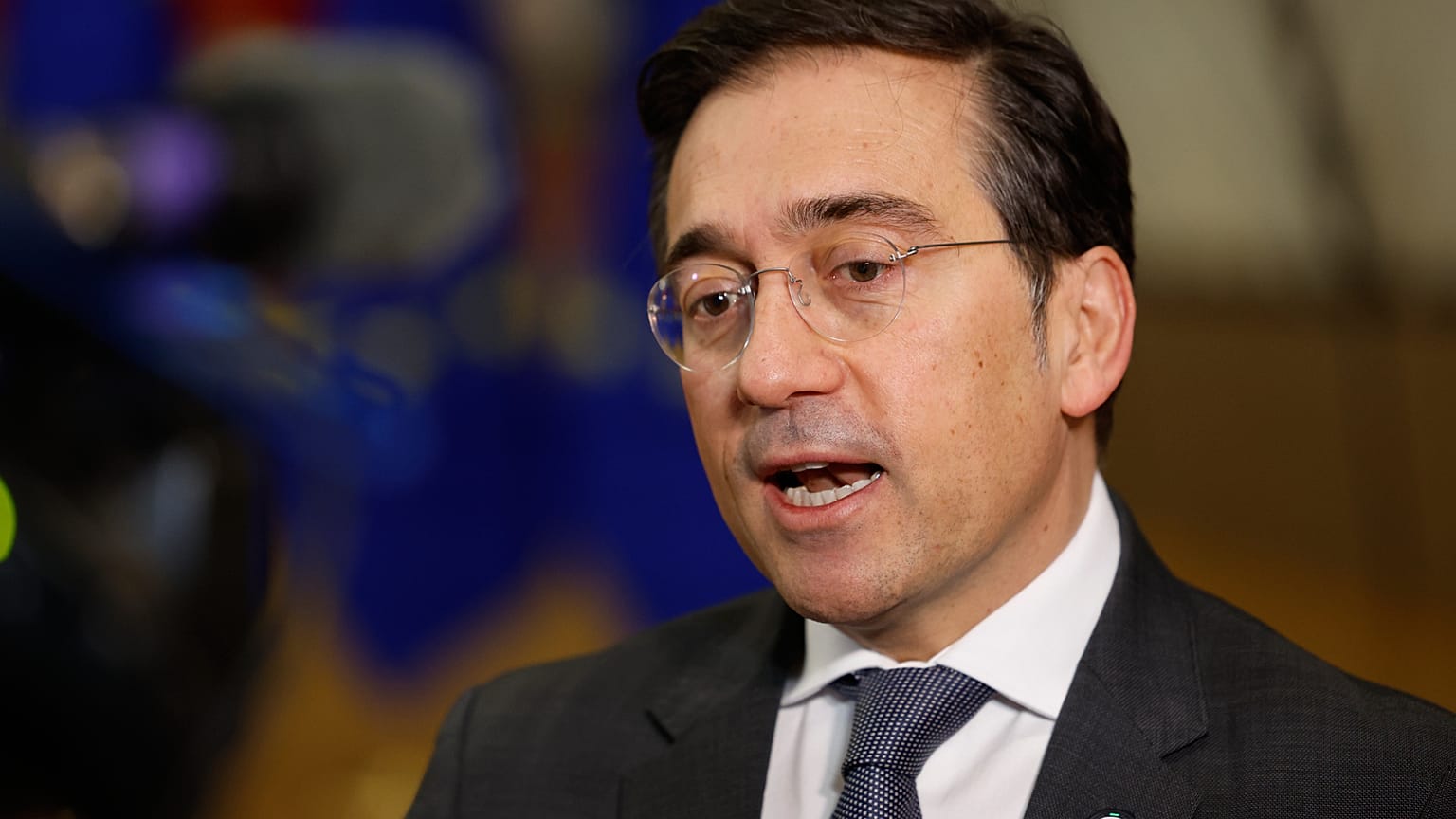 José Manuel Albares, ministro de Exteriores, durante una rueda de prensa