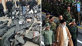 Ali Khamenei, reviews troops at a gathering of Basij militia forces