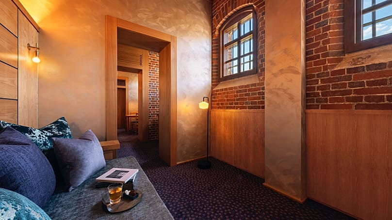 A living room at HOSHINOYA Nara Prison hotel.