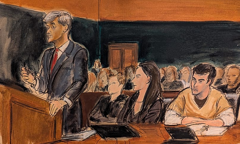 Luigi Mangione, right, listens as defence attorney Paresh Patel speaks during a Manhattan federal court appearance, 9 January, 2026