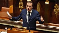 Le Premier ministre français Sébastien Lecornu prononce son discours avant le vote de défiance, jeudi 16 octobre 2025 à l'Assemblée nationale à Paris.