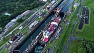 A cargo ship traverses the Agua Clara Locks of the Panama Canal in Colon, 2 September, 2024