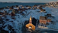 A church is seen near the coast of a sea inlet of Nuuk, 25 January, 2026