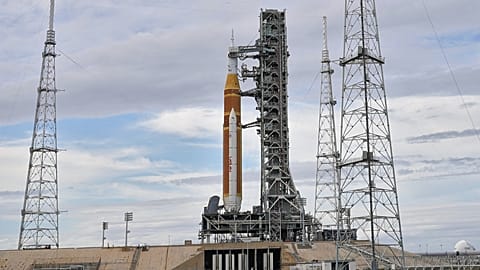 NASA's new rocket Artemis II sits on Kennedy Space Center's Launch Pad 39-B Thursday, Jan. 22, 2026, in Cape Canaveral, Fla.