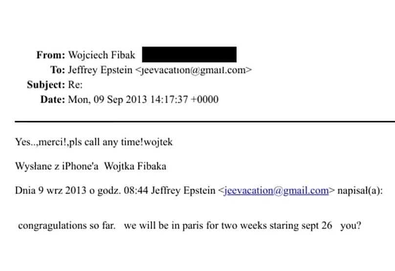 Ujawnione dokumenty dotyczące kontaktów Jeffreya Epsteina z Wojciechem Fibakiem.