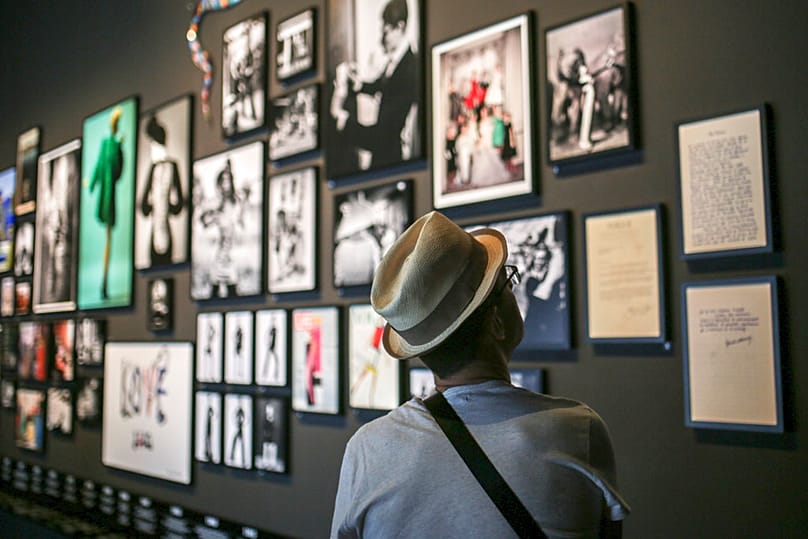 A visitor attends a gallery inside the Yves Saint Laurent museum, in Marrakesh, Morocco, Thursday, Oct. 19, 2017. 