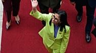 La presidenta interina de Venezuela, Delcy Rodríguez, llega a la Asamblea Nacional en Caracas, Venezuela, el jueves 15 de enero de 2026. (Foto AP/Ariana Cubillos)