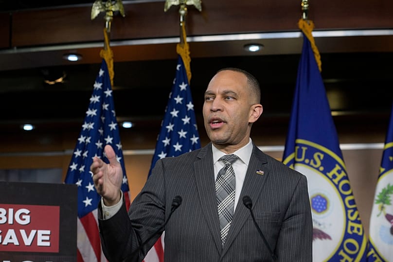 House Minority Leader Rep. Hakeem Jeffries speaks during a news conference at the US Capitol, Monday, Feb. 2, 2026, in Washington