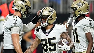 New Orleans Saints wide receiver celebrates touchdown in NFL football game against Atlanta Falcons, Sunday, Jan. 4, 20
