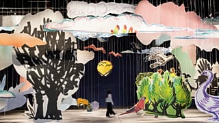 In Interludes and Transitions, Diriyah Contemporary Art Biennale 2026, installation view, Petrit Halilaj, Very volcanic over this green feather (2021)