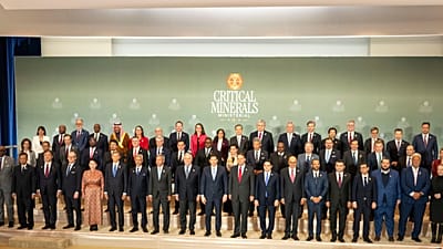 Ministers gather for a group photo during the Critical Minerals Ministerial at the State Department, Wednesday, Feb. 4, 2026 in Washington.