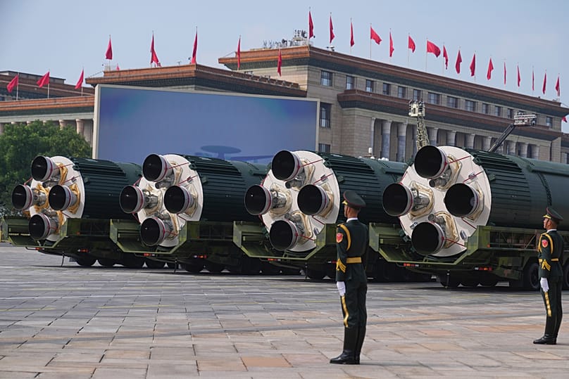 The DF-5C liquid-fueled intercontinental strategic nuclear missiles at military parade in Beijing, Sept. 3, 2025.