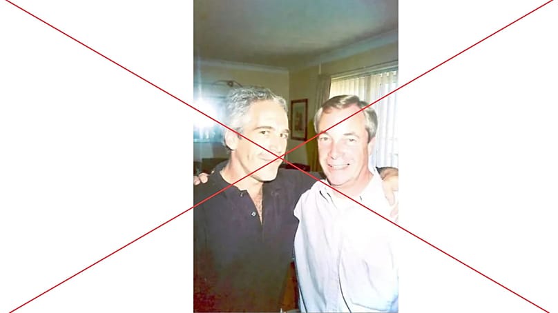 AI image of Jeffrey Epstein, left and Nigel Farage, right.