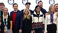 Vice President JD Vance and the US delegation pose for a photo with Team USA athletes ahead of the Milano Cortina Olympics, in Milan, 5 February 2026