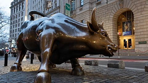 FILE - The Charging Bull is located in Manhattan's financial district, 10 January 2020 in New York. (AP Photo/Mark Lennihan)