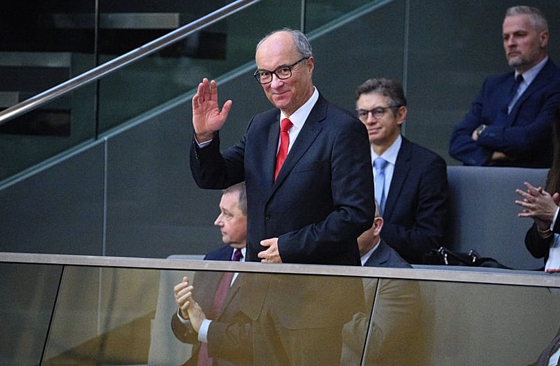 Włodzimierz Czarzasty, President of Parliament of the Republic of Poland, stands in the visitors' gallery in the German Bundestag, in Berlin, Germany, Jan. 14, 2026. 