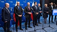 Commissione Kubilius (first from left) and vice-president Fitto (fourth from left) with Slovenian former Prime Minister Janez Janša and EPP leader Manfred Weber 
