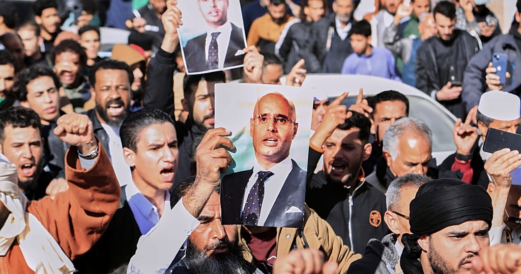 Hundreds of Libyans show support for slain son of Muammar Gaddafi