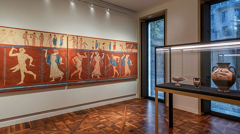 Vases and artefacts on display at the Fondazione Luigi Rovati 