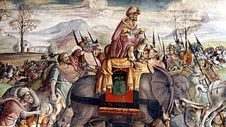 Hannibal überquert die Alpen; Detail eines Freskos von Jacopo Ripanda, um 1510, Palazzo dei Conservatori (Kapitolinisches Museum), Rom