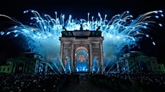Arco della Pace während der Eröffnungsfeier der Olympischen Winterspiele 2026 in Mailand, Italien, Freitag, 6. Februar 2026. 