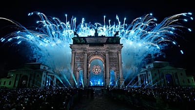 Arco della Pace durante a cerimónia de abertura dos Jogos Olímpicos de inverno de 2026, em Milão, Itália, sexta-feira, 6 de fevereiro de 2026. 