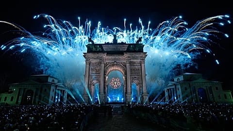 Arco della Pace durante a cerimónia de abertura dos Jogos Olímpicos de inverno de 2026, em Milão, Itália, sexta-feira, 6 de fevereiro de 2026. 