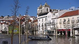 A view of Alcácer do Sal, southern Portugal, Friday, Feb. 6, 2026, after the Sado River overflowed following heavy rains.