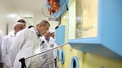 FILE: Iranian President Masoud Pezeshkian visits the country's nuclear achievements during his tour to the Atomic Energy Organization in Tehran, 2 November 2025