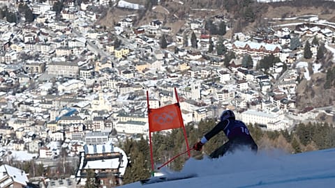 Finland's Elian Lehto speeds down the course of a team combined race, at the 2026 Winter Olympics, in Bormio, Italy, Monday, Feb. 9, 2026. 
