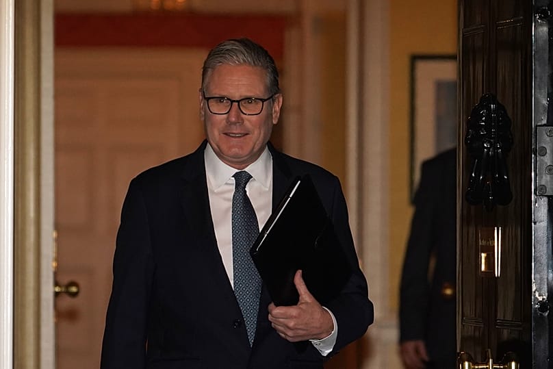 Britain's Prime Minister Keir Starmer leaves 10 Downing Street in London, Monday, Feb. 9, 2026