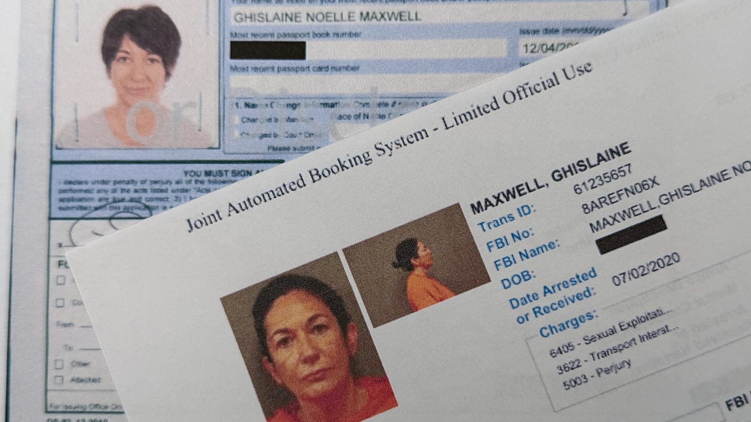 A document that was included in the Epstein files shows a U.S. passport renewal in 2012 and a federal booking system form from 2020 for Ghislaine Maxwell.