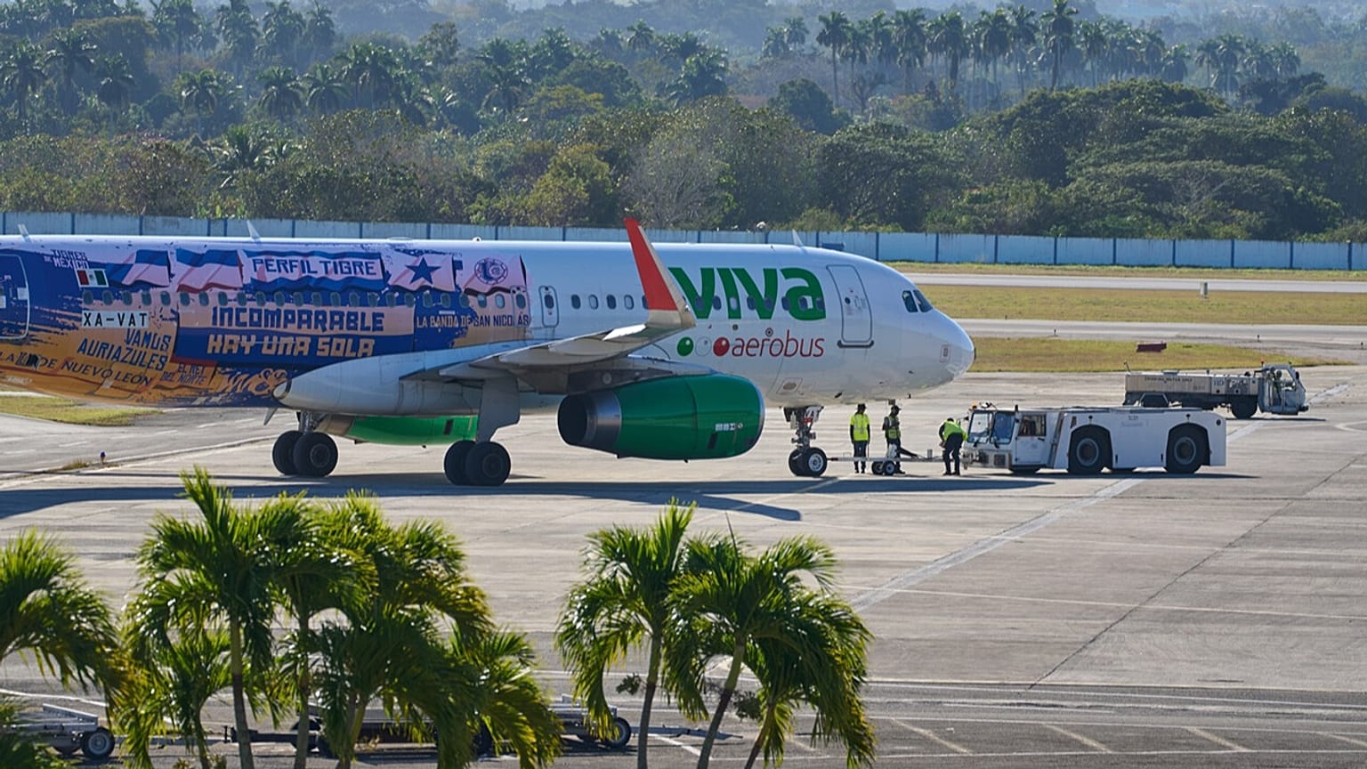 A Viva Aerobus plane is seen at José Martí International Airport in Havana, Cuba, Monday, Feb. 9, 2026. 