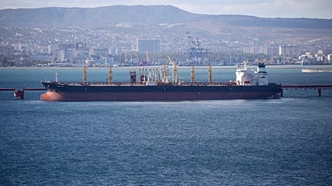 FILE. An oil tanker is moored at the Sheskharis complex, part of Chernomortransneft JSC, a subsidiary of Transneft PJSC, in Novorossiysk, Russia. 11 Oct. 2022.
