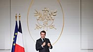 FILE: French President Emmanuel Macron addresses the audience at the presidential Elysee Palace in Paris, 5 February 2026