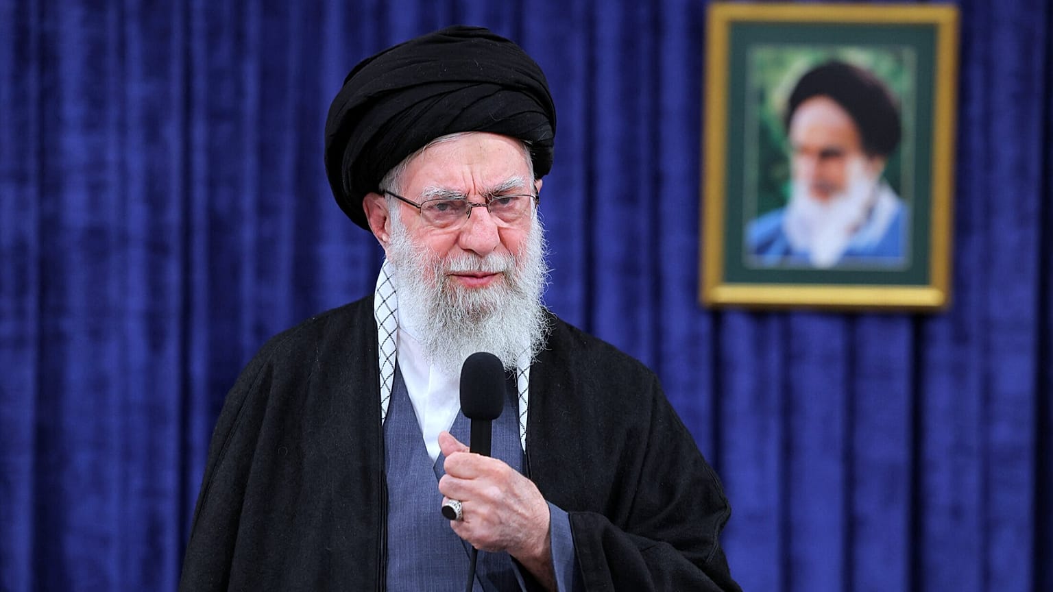 In this photo released on Feb. 9, 2026 by the official website of the office of the Iranian supreme leader, Supreme Leader Ayatollah Ali Khamenei addresses the nation