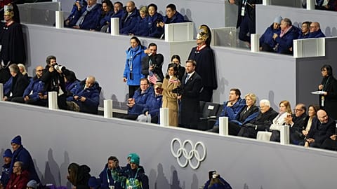 Vice President JD Vance and second lady Usha Vance stand during the Olympic opening ceremony at the 2026 Winter Olympics. Feb. 6, 2026. (AP Photo/Stephanie Scarbrough)