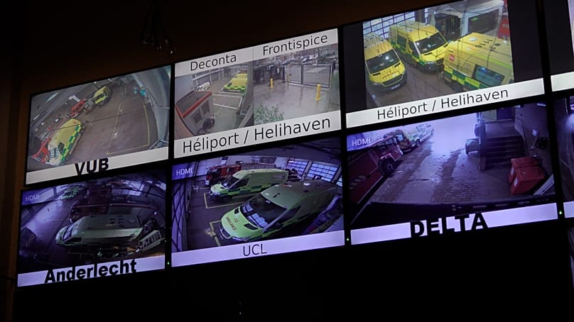 CCTV footage of ambulances and fire trucks at the Brussels emergency call centre, Brussels, Belgium, 11 Feb. 2026.