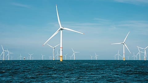 Offshore wind turbines producing renewable energy and green energy in the Belgian North Sea.