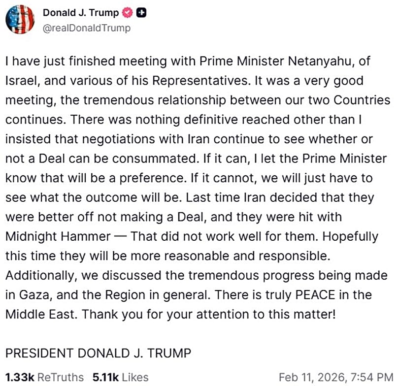 Screenshot from US President Donald Trump's Truth Social account