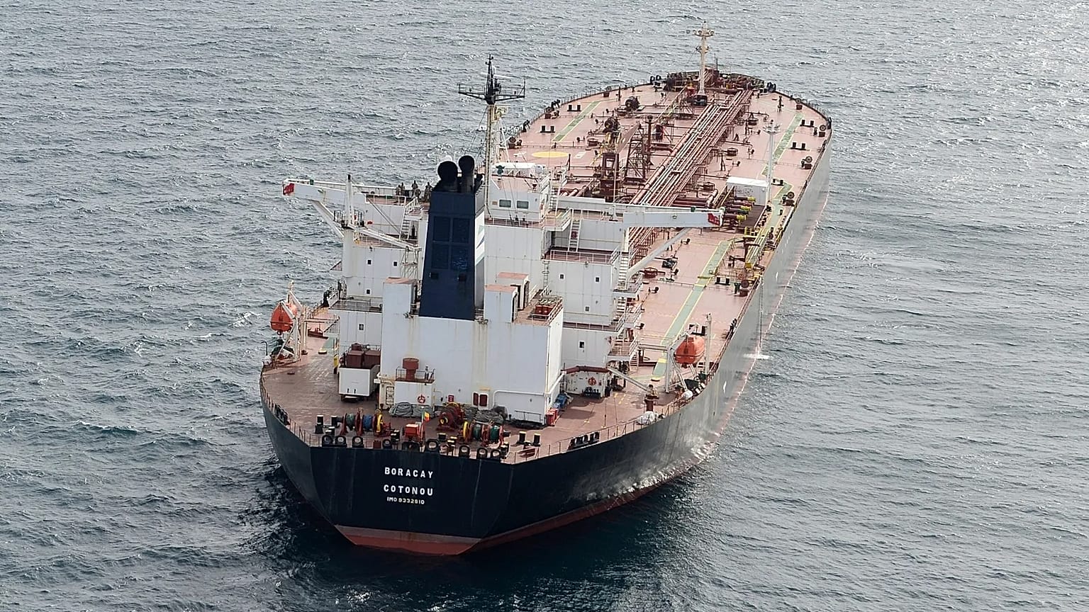 The tanker Boracay that allegedly belongs to Russia's so-called shadow fleet off Saint-Nazaire, 2 October, 2025