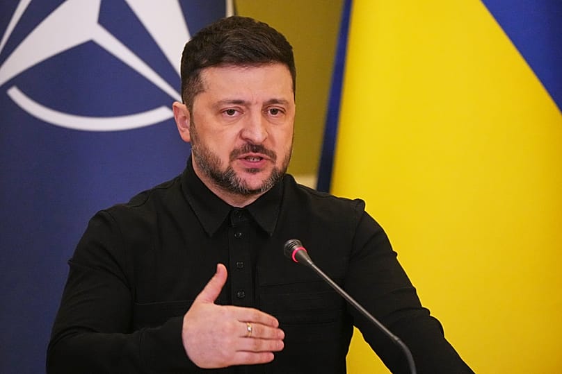 Ukrainian President Volodymyr Zelenskyy speaks during a joint news conference in Kyiv, 3 February, 2026