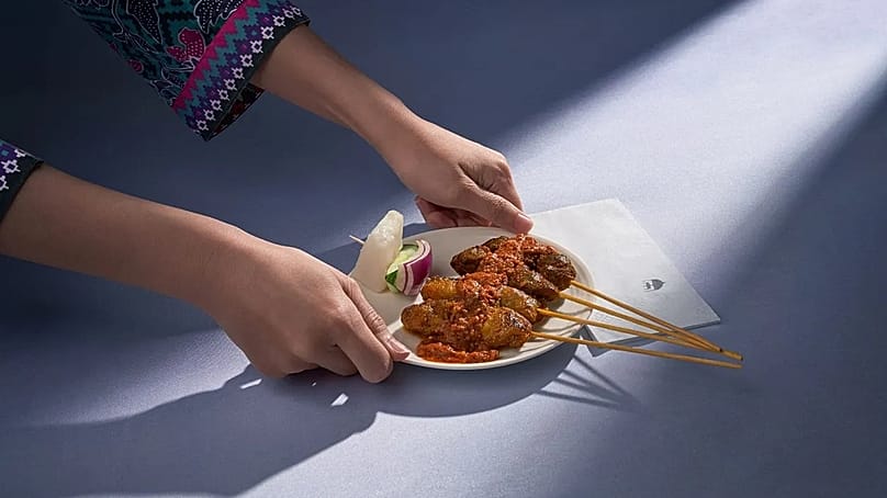 Satay skewers on Malaysia Airlines