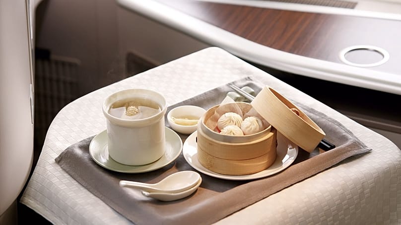 Din Tai Fung dishes in EVA Air's RL class