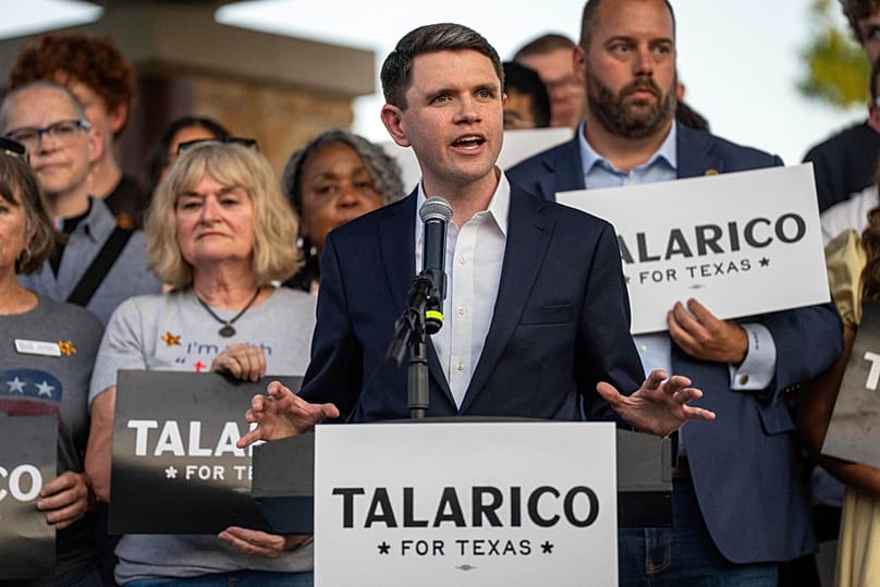 State Representative James Talarico speaks to supporters in Round Rock, Texas, Sept. 9, 2025. (Mikala Compton/Austin American-Statesman via AP)
